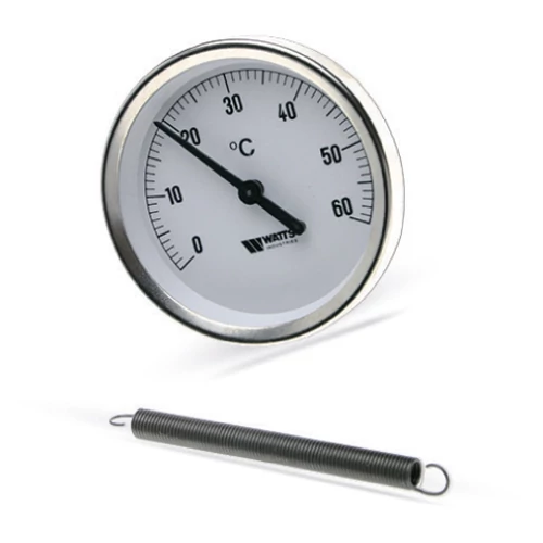 WATTS bimetál hőmérő 63mm 0-120°C, csőre szerelhető rúgóval